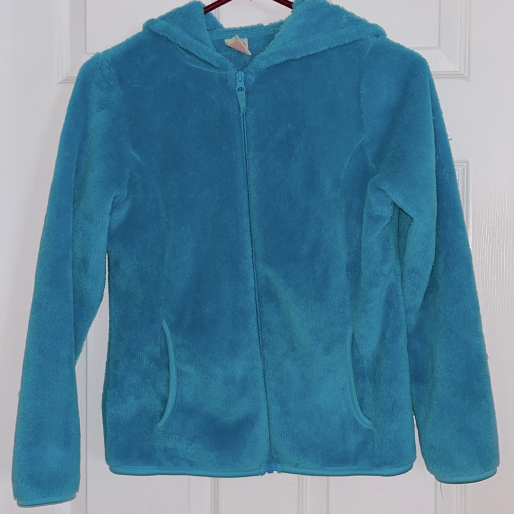 Women’s Faded Glory Fluffy Jacket, Turquoise blue, size Large 10/12